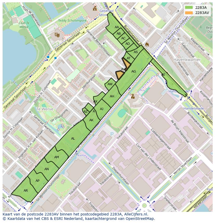 Afbeelding van het postcodegebied 2283 AV op de kaart.