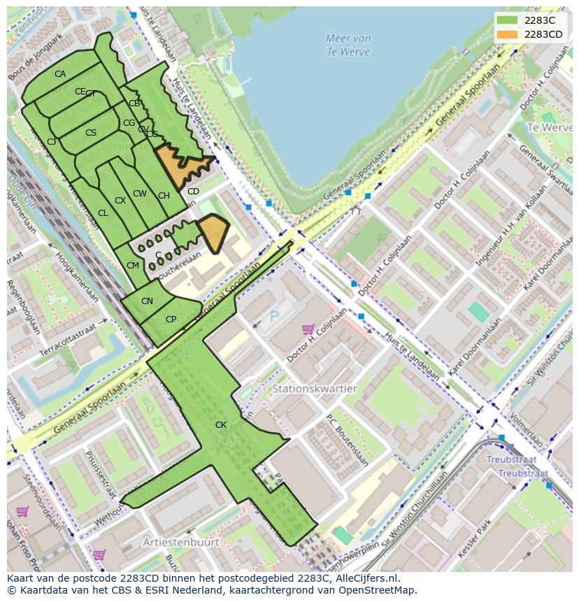 Afbeelding van het postcodegebied 2283 CD op de kaart.