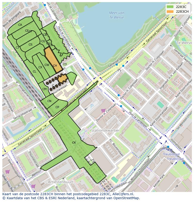 Afbeelding van het postcodegebied 2283 CH op de kaart.