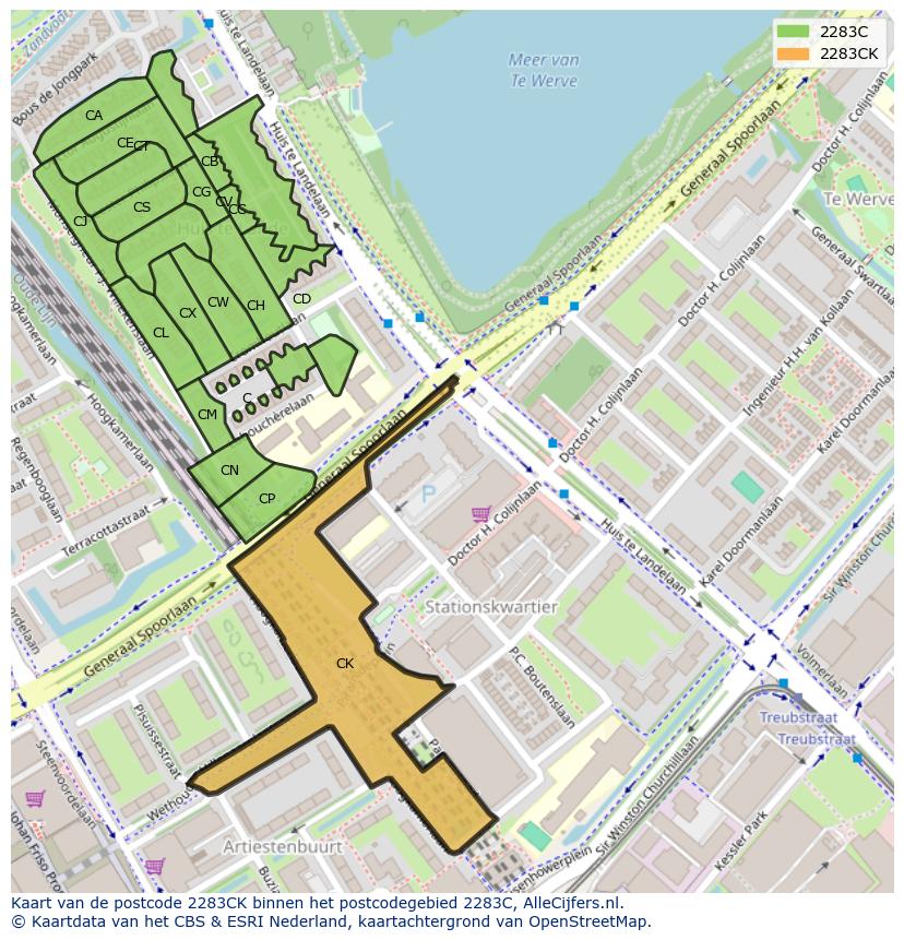 Afbeelding van het postcodegebied 2283 CK op de kaart.