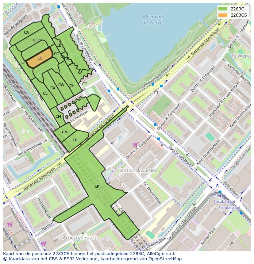 Afbeelding van het postcodegebied 2283 CS op de kaart.