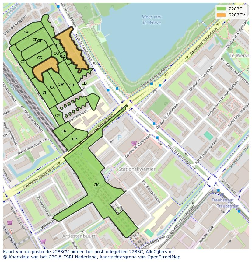 Afbeelding van het postcodegebied 2283 CV op de kaart.