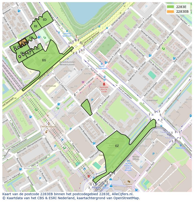 Afbeelding van het postcodegebied 2283 EB op de kaart.