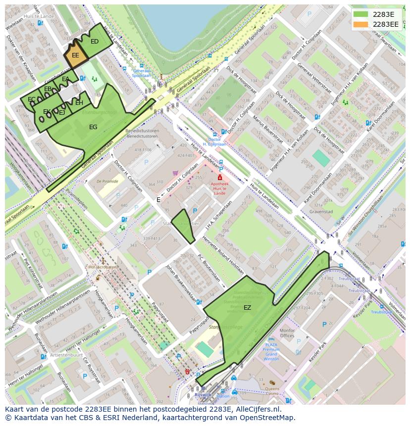 Afbeelding van het postcodegebied 2283 EE op de kaart.