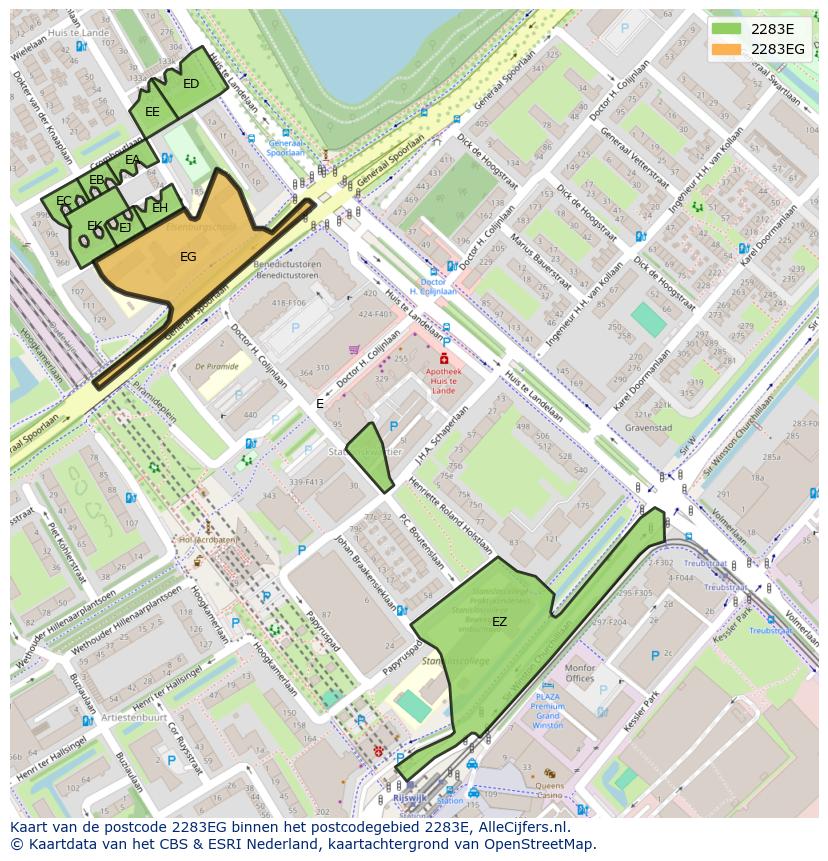 Afbeelding van het postcodegebied 2283 EG op de kaart.