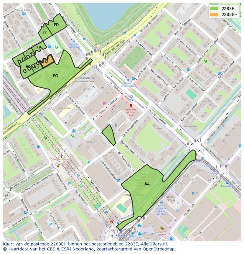 Afbeelding van het postcodegebied 2283 EH op de kaart.