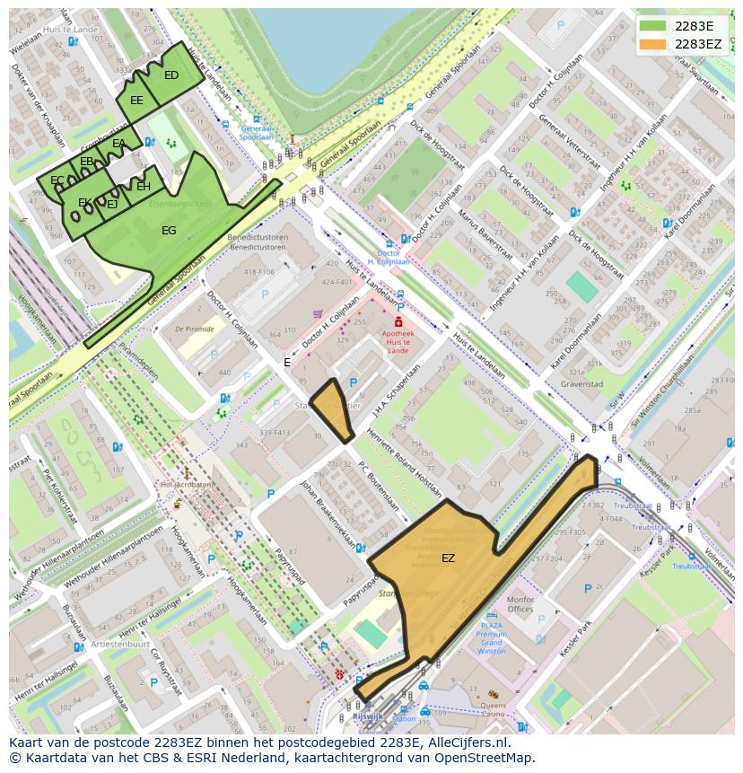 Afbeelding van het postcodegebied 2283 EZ op de kaart.