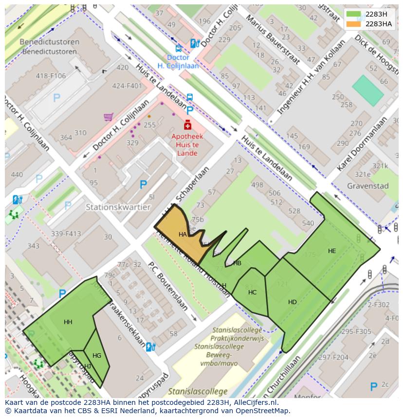 Afbeelding van het postcodegebied 2283 HA op de kaart.