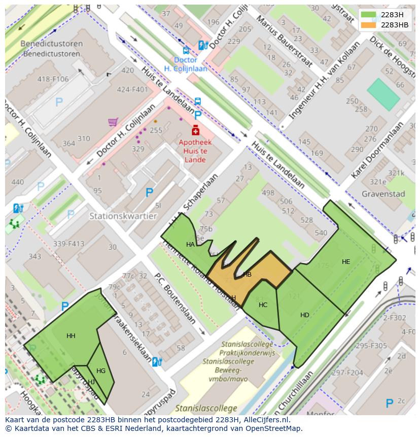 Afbeelding van het postcodegebied 2283 HB op de kaart.