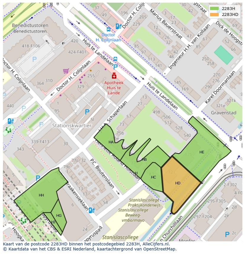 Afbeelding van het postcodegebied 2283 HD op de kaart.