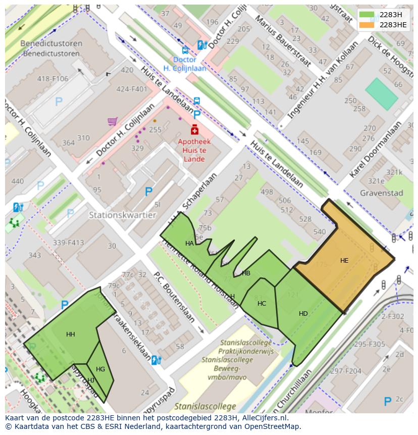 Afbeelding van het postcodegebied 2283 HE op de kaart.