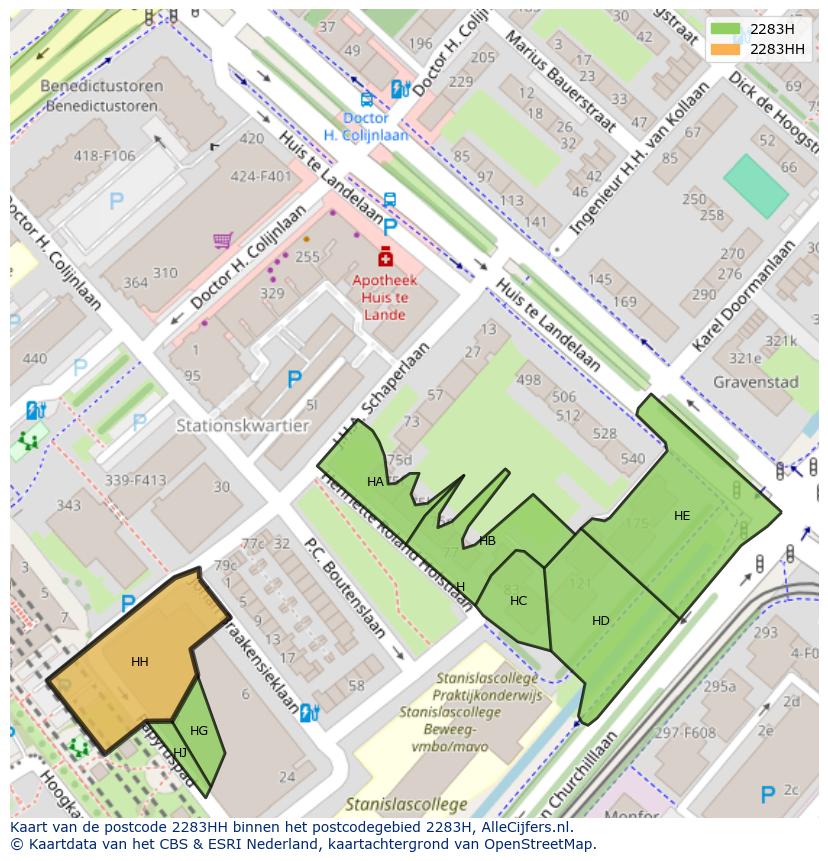 Afbeelding van het postcodegebied 2283 HH op de kaart.