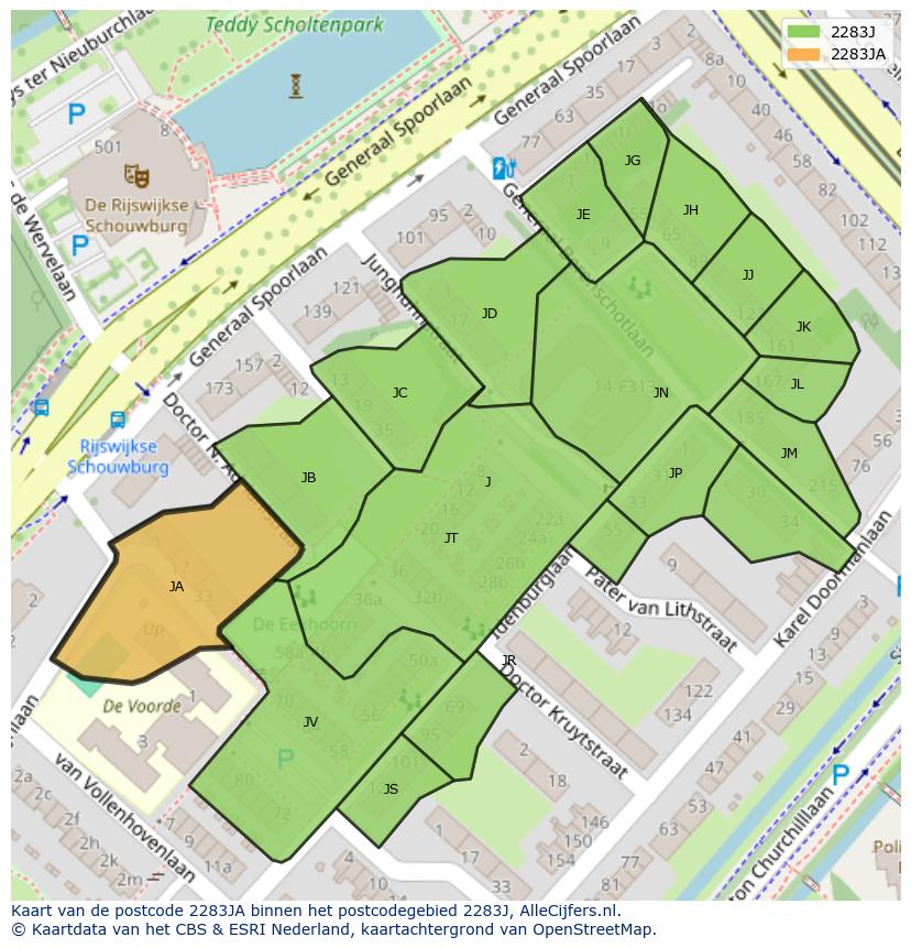 Afbeelding van het postcodegebied 2283 JA op de kaart.