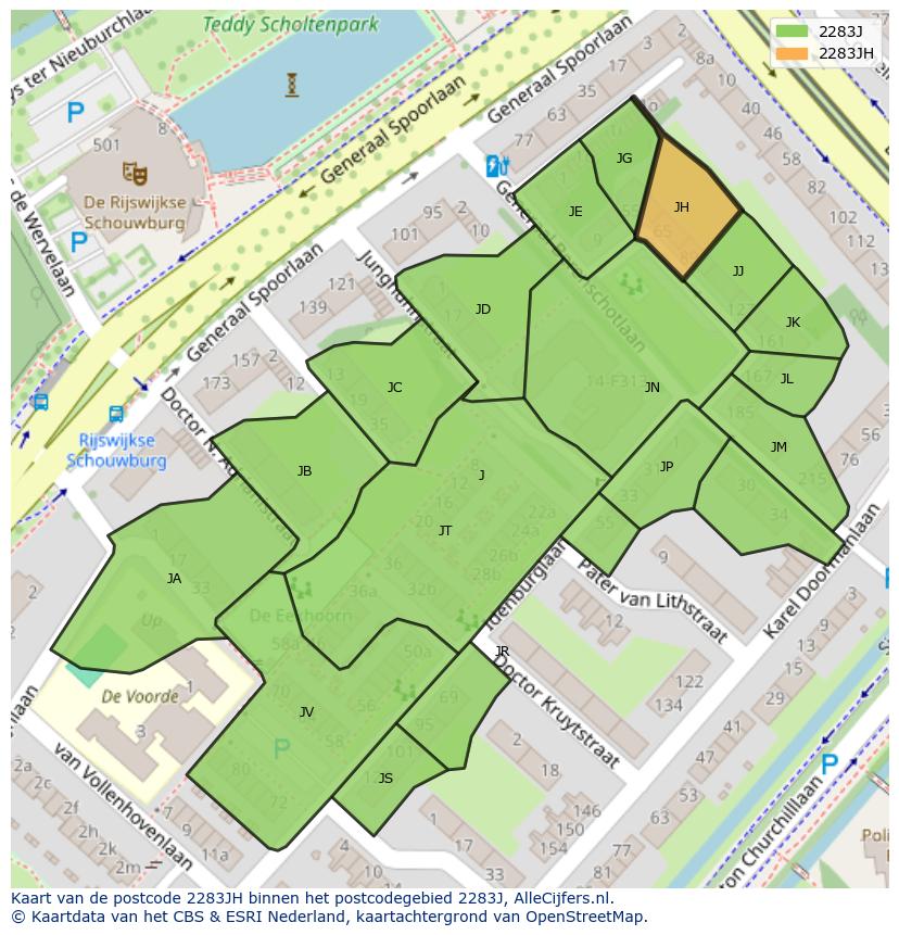 Afbeelding van het postcodegebied 2283 JH op de kaart.