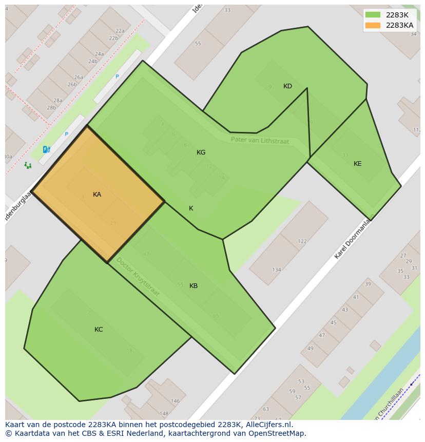 Afbeelding van het postcodegebied 2283 KA op de kaart.