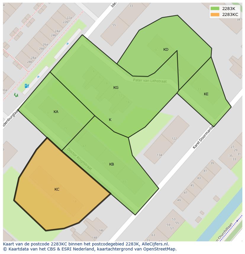 Afbeelding van het postcodegebied 2283 KC op de kaart.