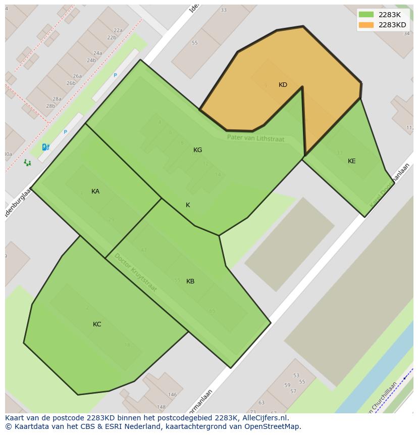 Afbeelding van het postcodegebied 2283 KD op de kaart.