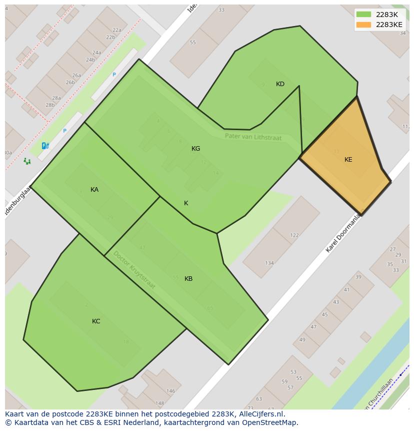 Afbeelding van het postcodegebied 2283 KE op de kaart.