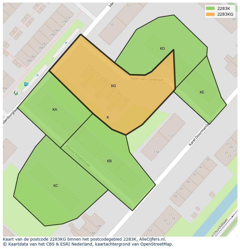 Afbeelding van het postcodegebied 2283 KG op de kaart.