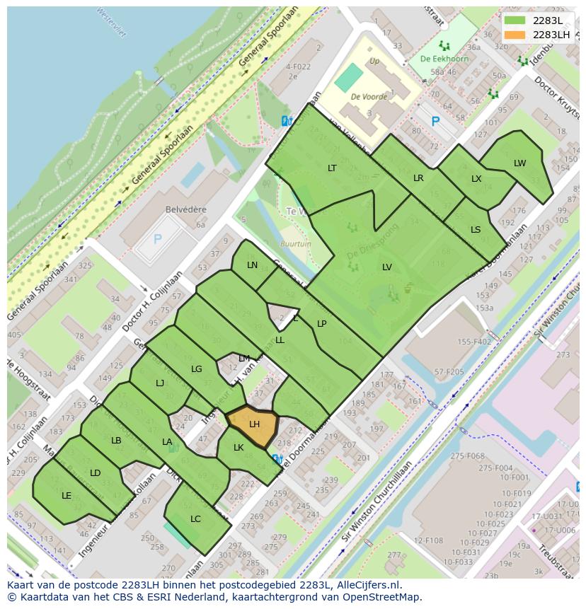 Afbeelding van het postcodegebied 2283 LH op de kaart.