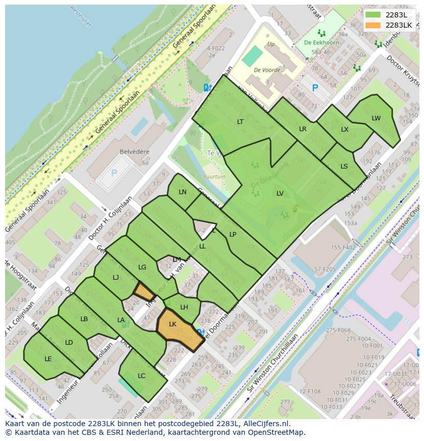 Afbeelding van het postcodegebied 2283 LK op de kaart.