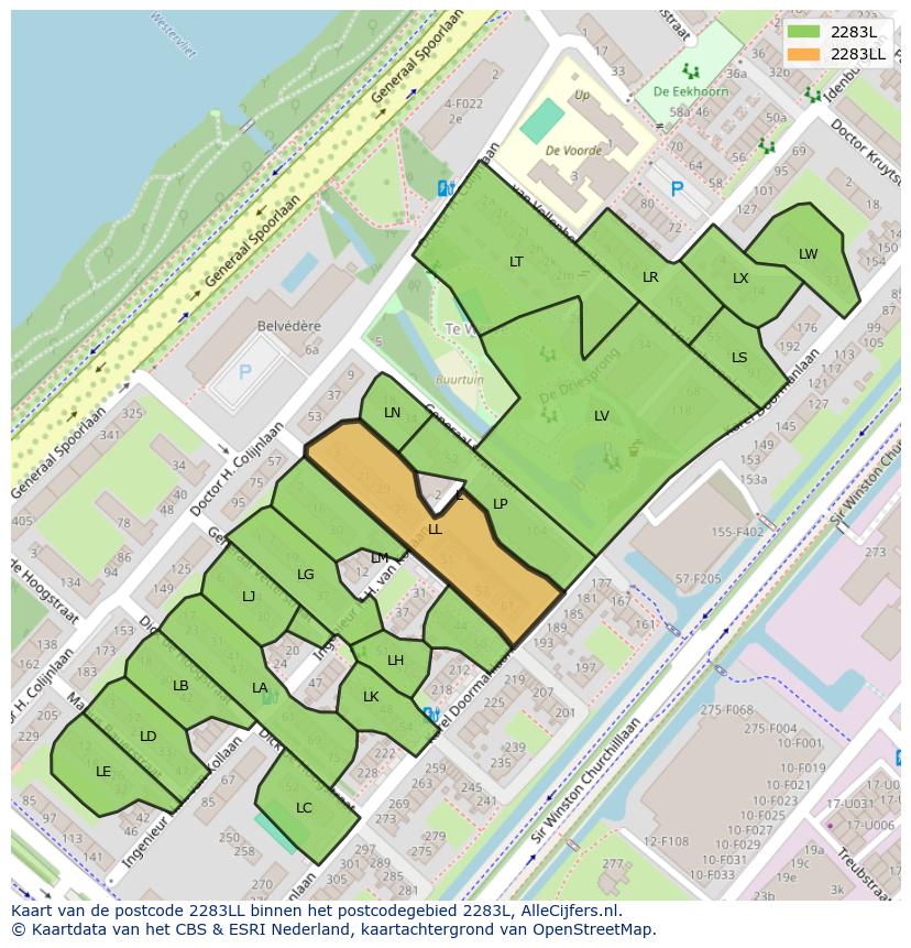 Afbeelding van het postcodegebied 2283 LL op de kaart.