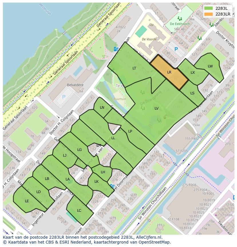 Afbeelding van het postcodegebied 2283 LR op de kaart.