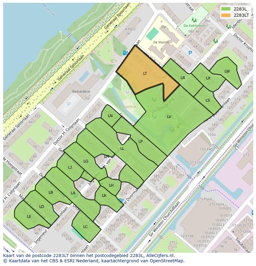 Afbeelding van het postcodegebied 2283 LT op de kaart.
