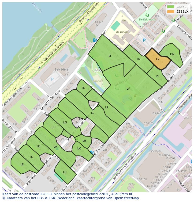 Afbeelding van het postcodegebied 2283 LX op de kaart.