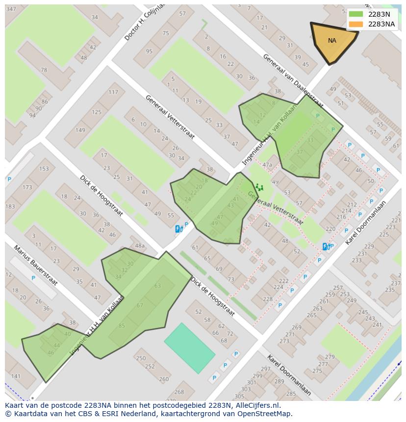 Afbeelding van het postcodegebied 2283 NA op de kaart.