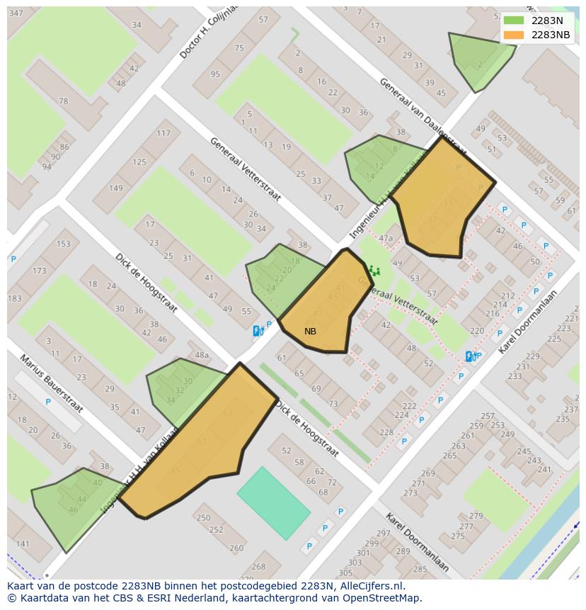Afbeelding van het postcodegebied 2283 NB op de kaart.
