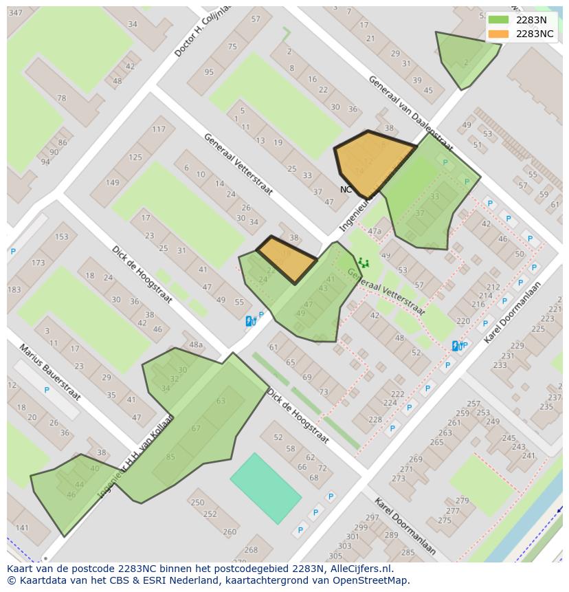 Afbeelding van het postcodegebied 2283 NC op de kaart.