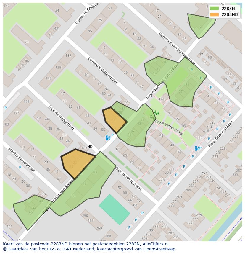 Afbeelding van het postcodegebied 2283 ND op de kaart.