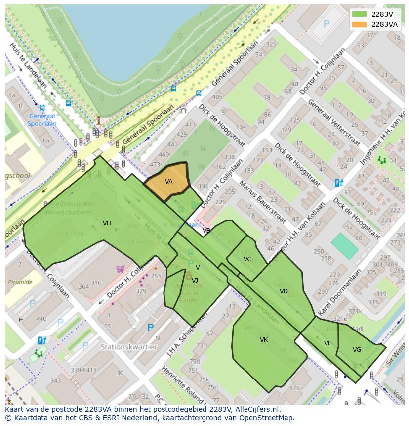 Afbeelding van het postcodegebied 2283 VA op de kaart.