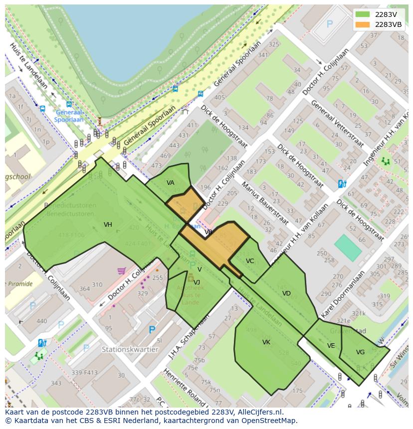 Afbeelding van het postcodegebied 2283 VB op de kaart.