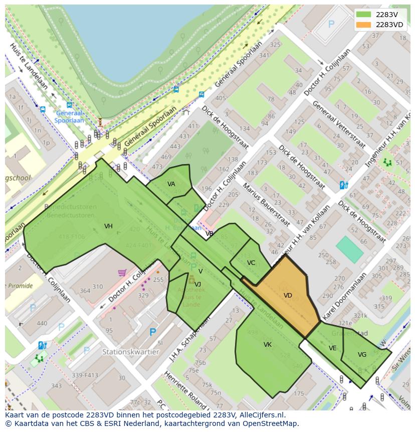 Afbeelding van het postcodegebied 2283 VD op de kaart.