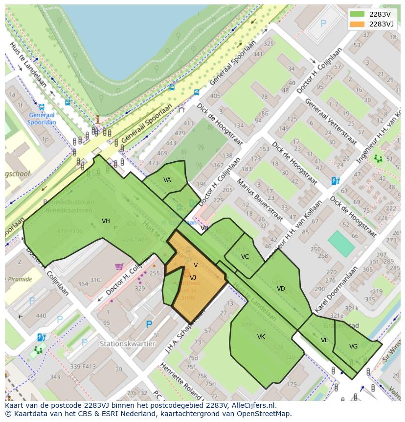 Afbeelding van het postcodegebied 2283 VJ op de kaart.