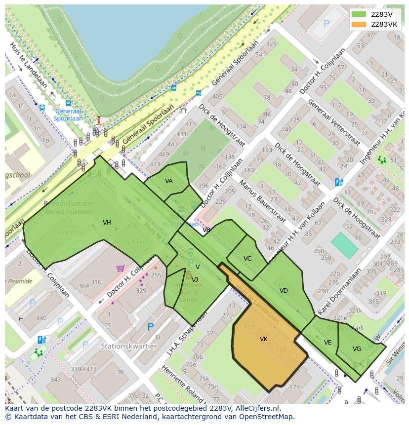 Afbeelding van het postcodegebied 2283 VK op de kaart.