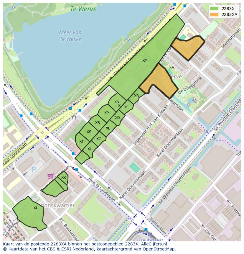 Afbeelding van het postcodegebied 2283 XA op de kaart.