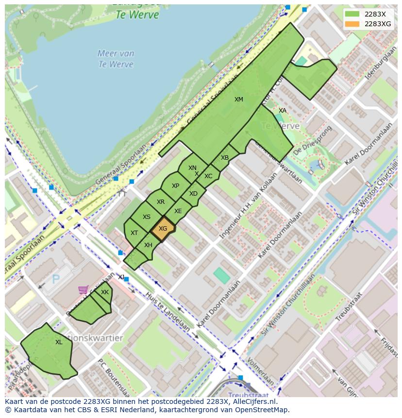 Afbeelding van het postcodegebied 2283 XG op de kaart.