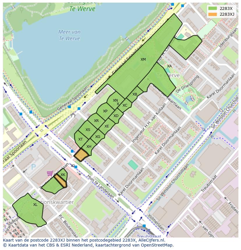 Afbeelding van het postcodegebied 2283 XJ op de kaart.