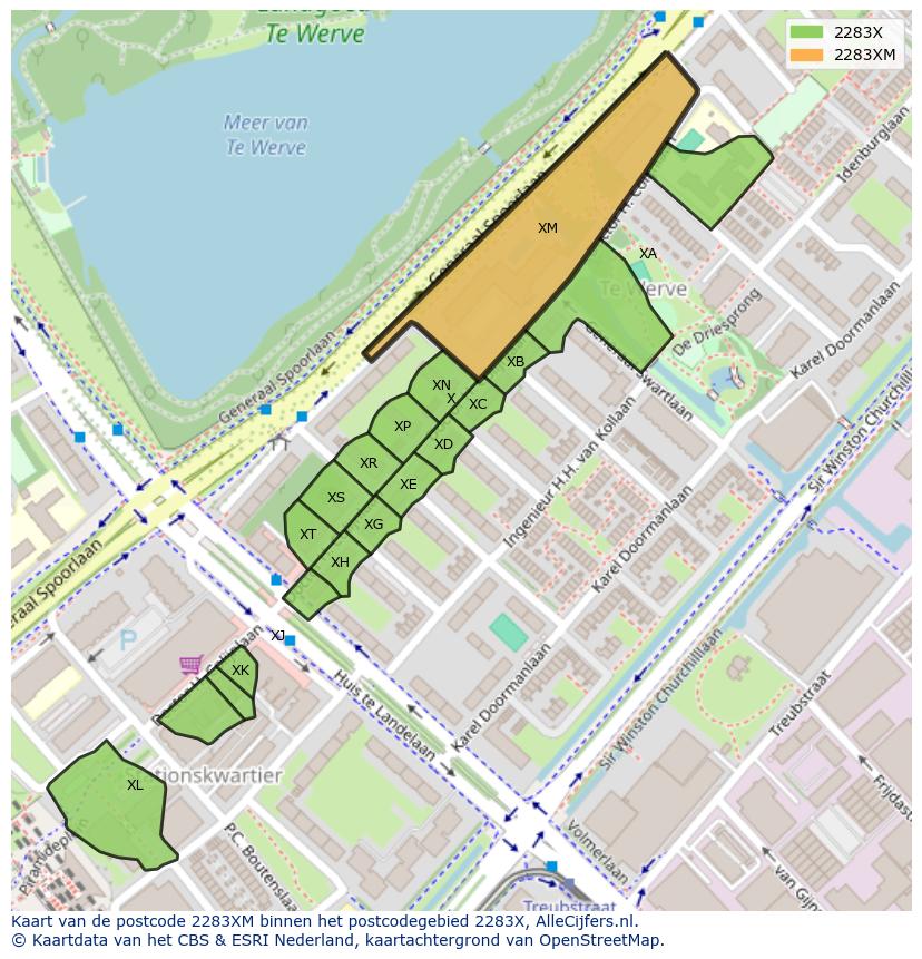 Afbeelding van het postcodegebied 2283 XM op de kaart.
