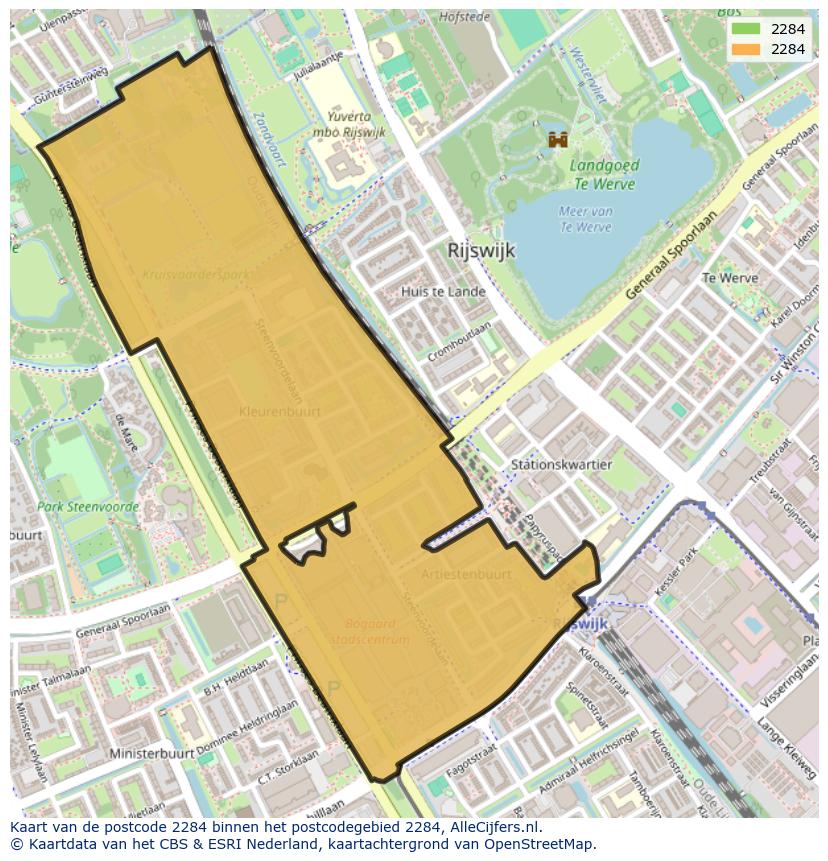 Afbeelding van het postcodegebied 2284 op de kaart.