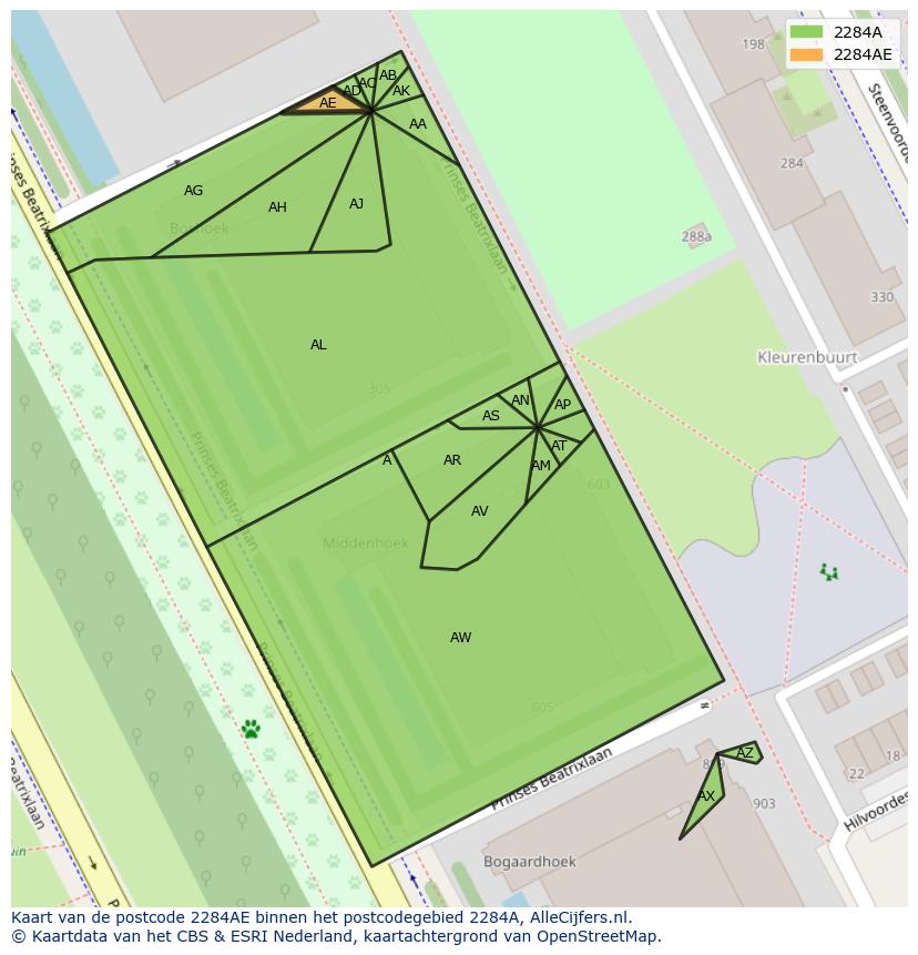 Afbeelding van het postcodegebied 2284 AE op de kaart.