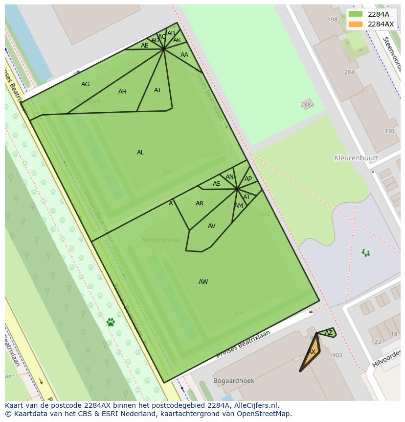 Afbeelding van het postcodegebied 2284 AX op de kaart.