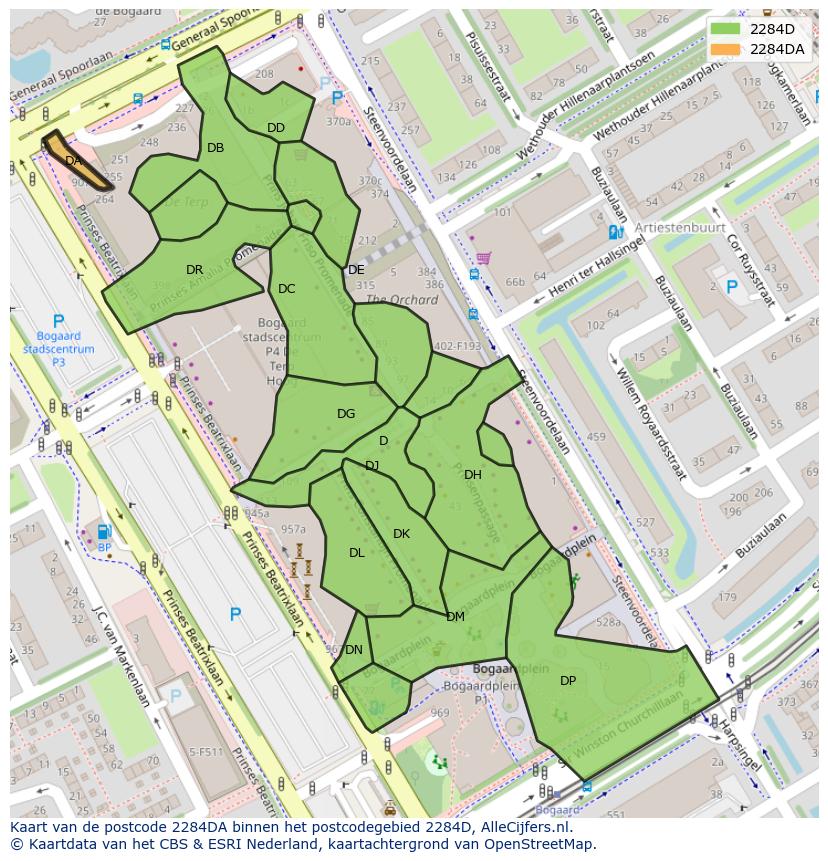 Afbeelding van het postcodegebied 2284 DA op de kaart.