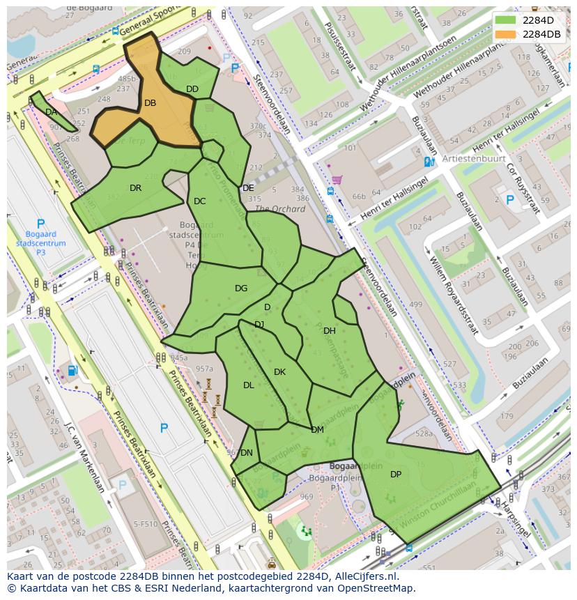 Afbeelding van het postcodegebied 2284 DB op de kaart.
