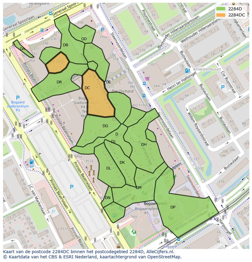 Afbeelding van het postcodegebied 2284 DC op de kaart.
