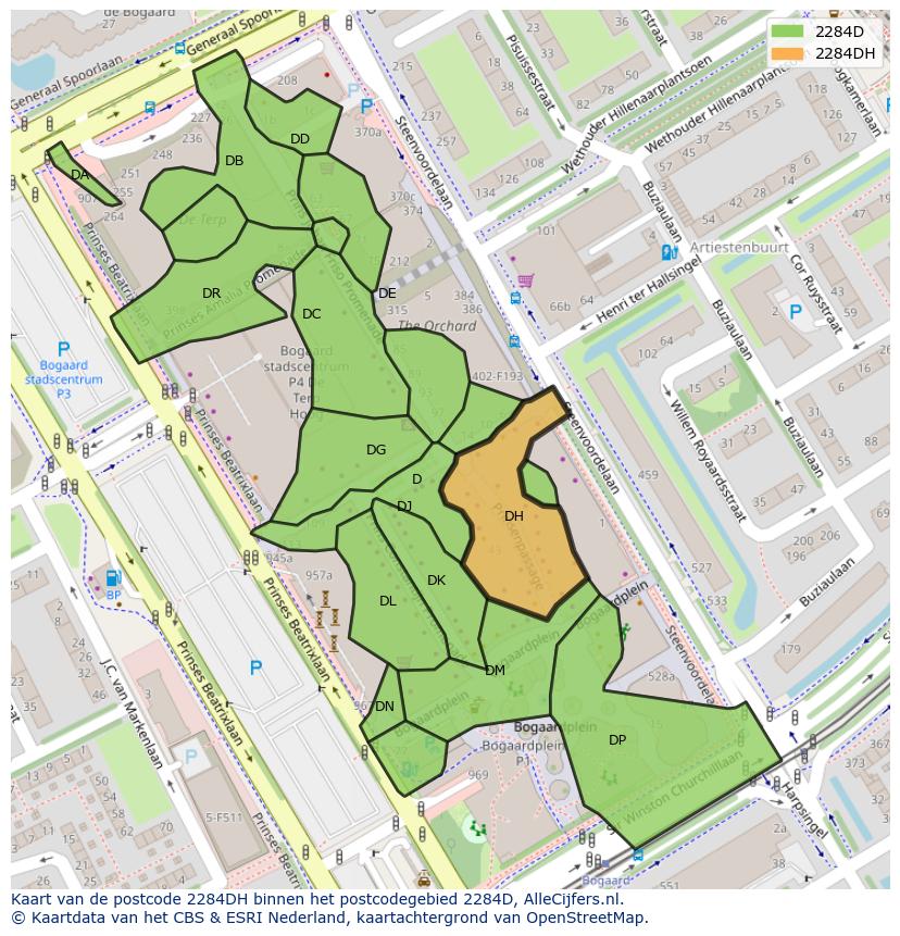 Afbeelding van het postcodegebied 2284 DH op de kaart.