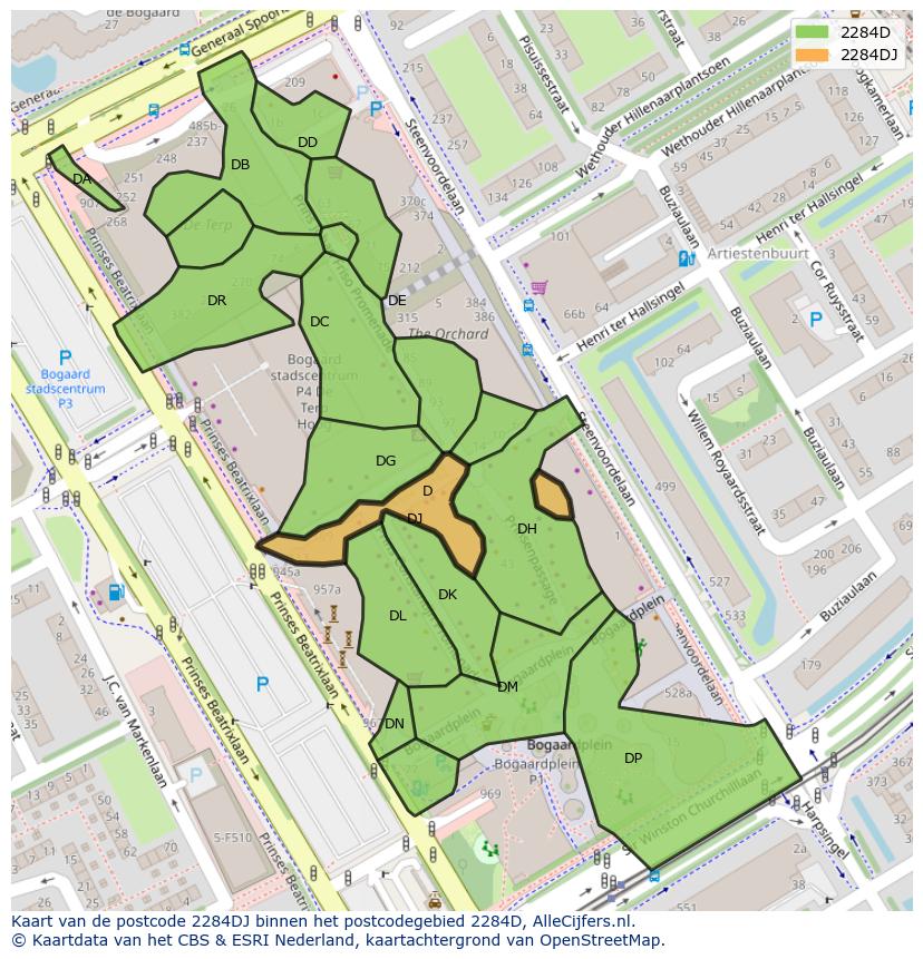 Afbeelding van het postcodegebied 2284 DJ op de kaart.